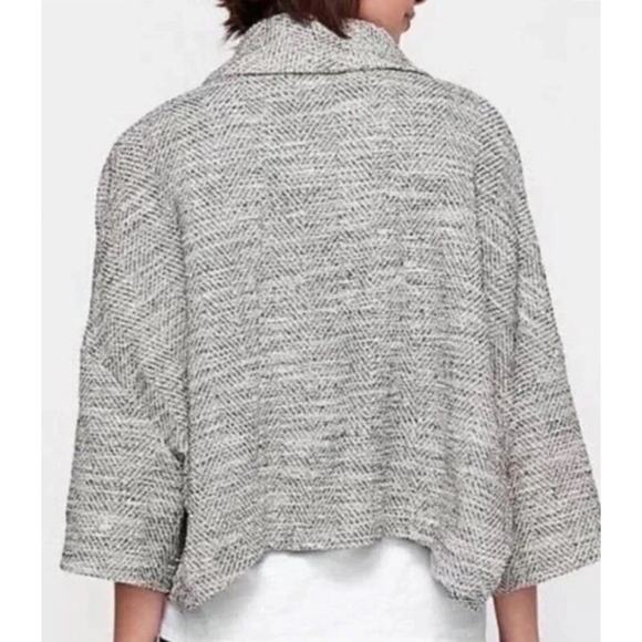 Eileen Fisher Soft White & Black Herringbone Swing Jacket Silk Lined Size S/P - Picture 9 of 9